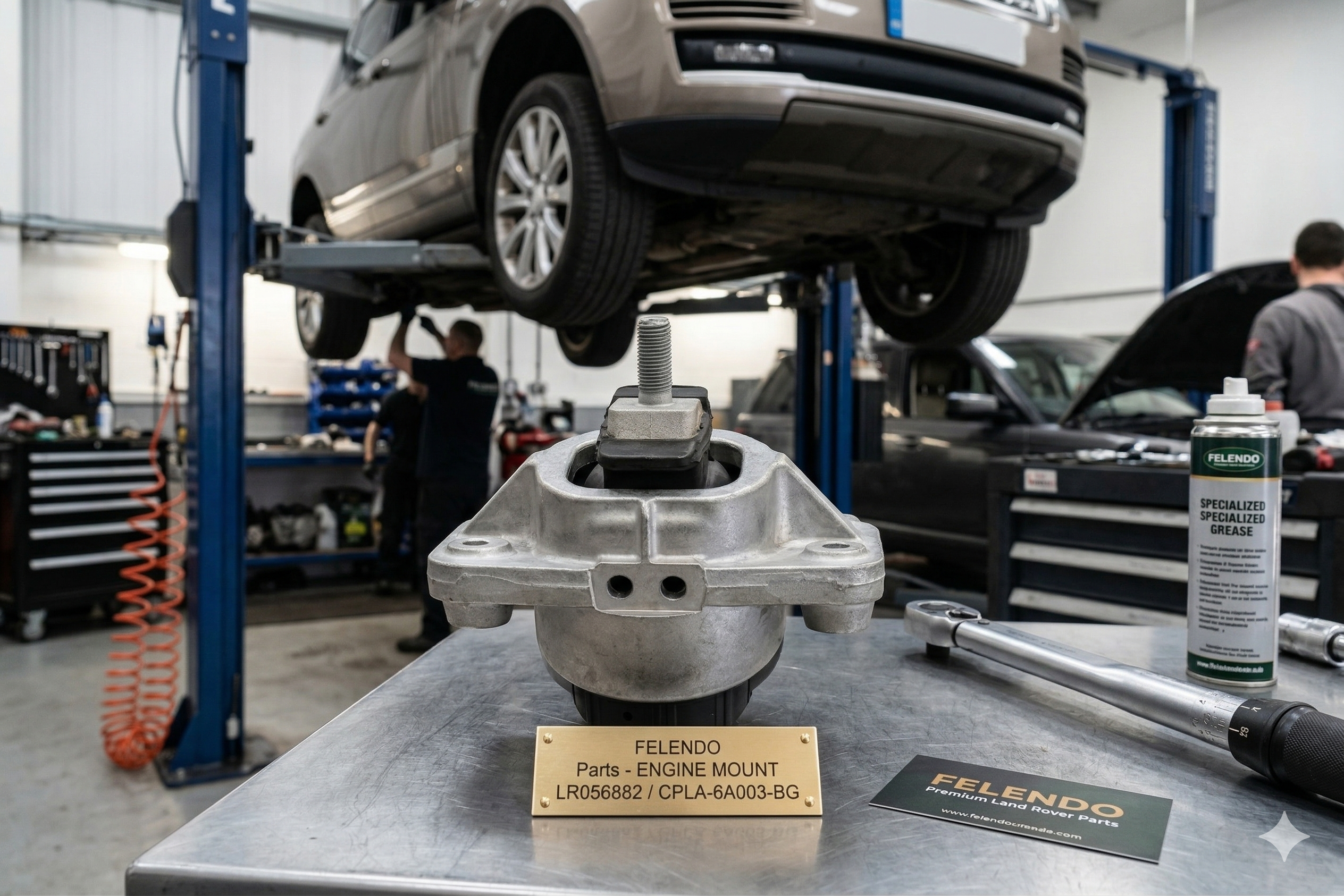 FELENDO LR056882 Engine Mount installation in auto repair shop for Range Rover Sport
